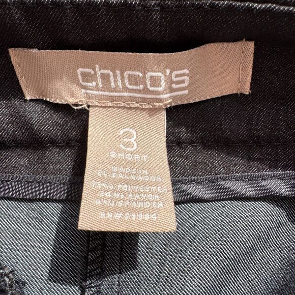 Chico’s 3 (SZ 16-18) Short Black Flat Front Pants Polyester Rayon Spandex Blend - Picture 3 of 8